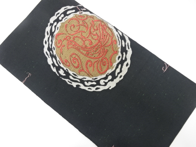 アンティーク　絵皿に花鳥模様織り出し名古屋帯（着用可）